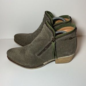 Coque Terra Zip Ankle Boots Bootie Anthropologie Olive Green Laser Cut Size 40 9